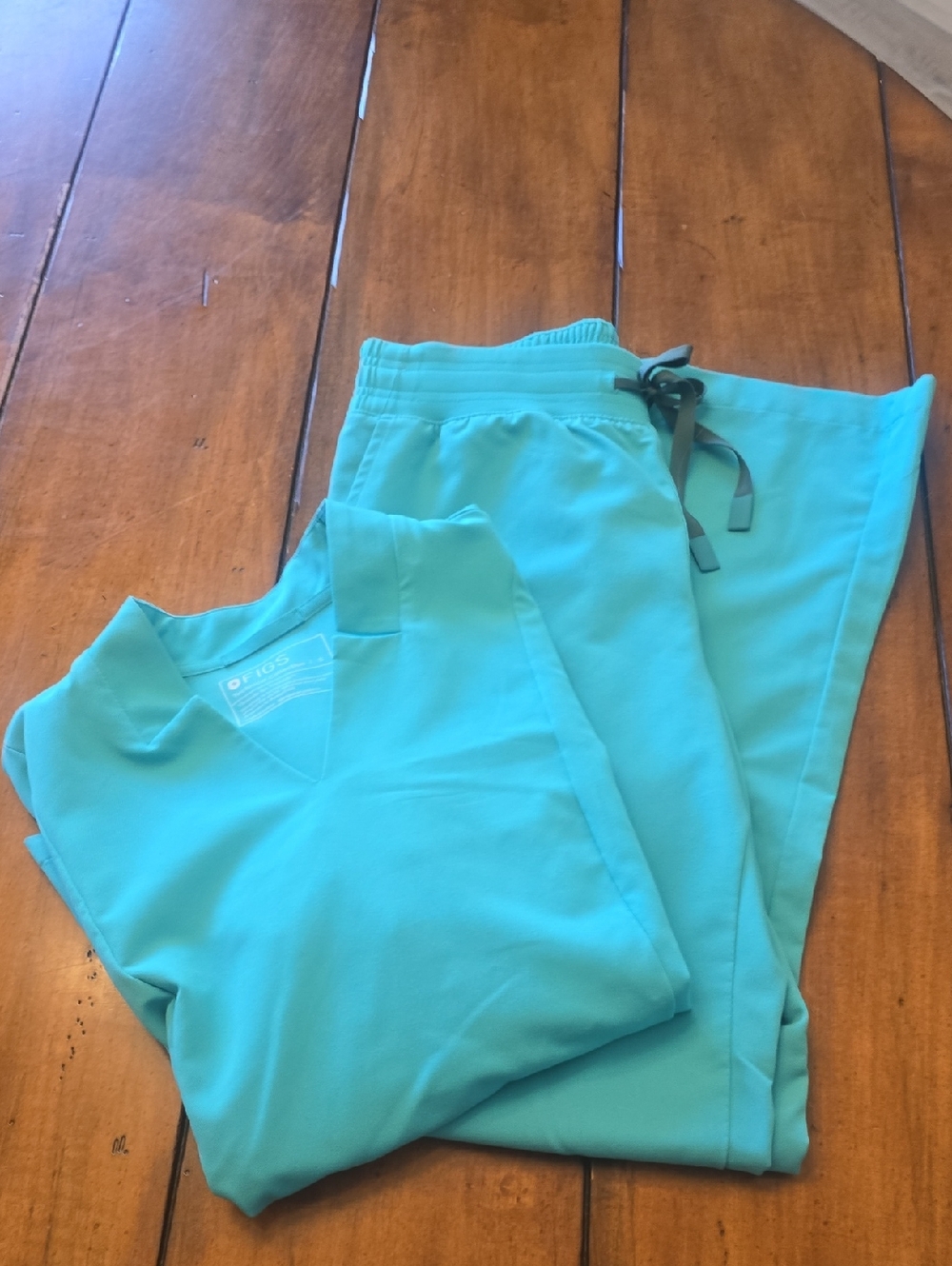 Figs Teal V-Neck Scrub Top and Flare  Drawstring Pants